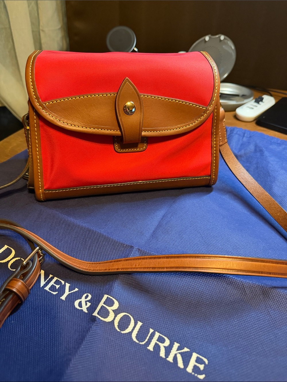 Dooney & Bourke Red Crossbody with Tan Leather Trim